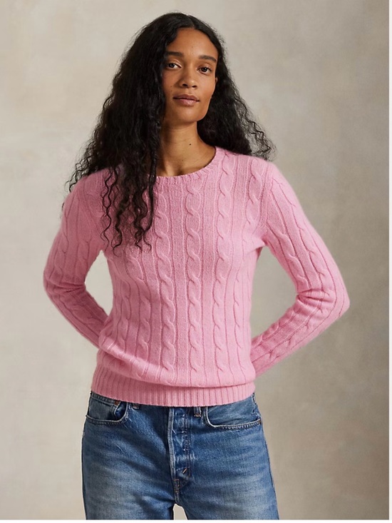 Ralph Lauren Sweaters - Ralph Lauren Pink iconic classic Cable-Knit Crewneck Sweater size small